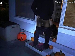 vampires kiss in halloween scene as masked big ass bent over for big black cock blowjob doggystyle