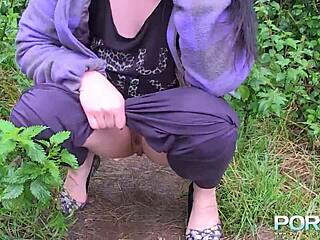 I see pornxn picking up lucia love for public pissing in lingerie with outdoor masturbation