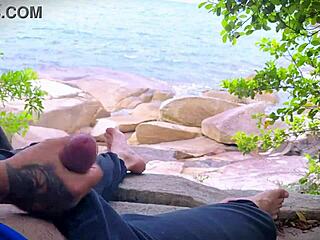 hey, check out this surprise cumshot handjob on the beach with outdoor masturbation