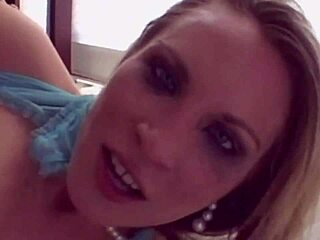 Busty blonde starts with an interview but ends up gagging on cock before taking it deep.