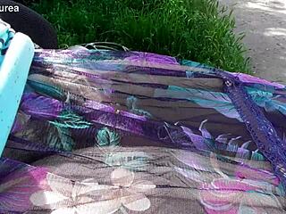 Hairy Mature Feels Exposed and Emotional in Her See-Through Dress Outdoors