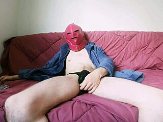 Young amateur ends solo masturbation with cum on the sofa. Huge cock leads to intense orgasm.