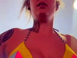 African Amateur With Big Natural Tits Training In Dental Floss Bikini At Beach Gym Getting Wet Pussy From Arousal