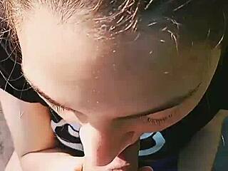 Latina slut Lynela Nira and King Gontier give pov blowjob with cumshot facial.