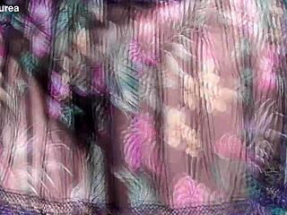 Hairy Mature Feels Exposed and Emotional in Her See-Through Dress Outdoors