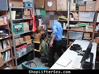 Burglar teen caught in office by LP OFFICER. She gets PUNISHED with rough hardcore sex in garage.