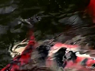 This lucky guy licked her clit by the waterfall. She rewarded him with a handjob.