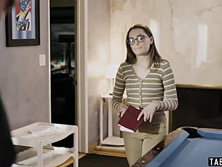 Perv Superstar Exploits Timid Brunette Teen Reporter Aften Opal with Glasses