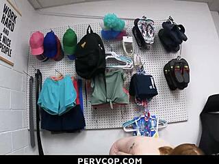 Will this cute teen thief get punished hard by the security guard after he finds her stolen panties in the shop?