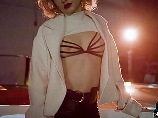 Big round ass milf blonde polina, ready to striptease for playboy in convertible?