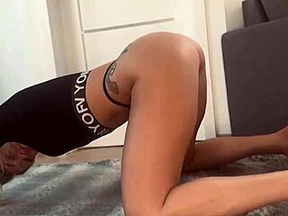 Curvy Blonde College Girl Demonstrates Unique Flexible Yoga Positions with Tattoo