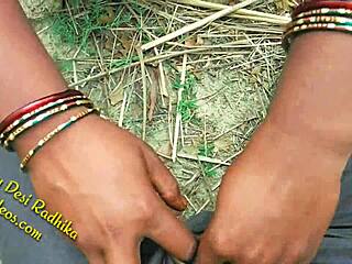 This Indian couple sneaks into the jungle for outdoor fucking, blending nature's calm with their wild passion.