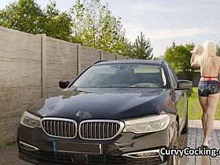 Busty bikini girlfriend craves some fun right after that soapy car wash session