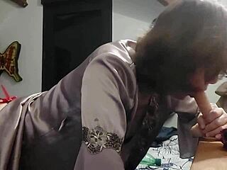 Hey, this french slut in satin dress gets ass licked and fucked doggystyle with panties on.