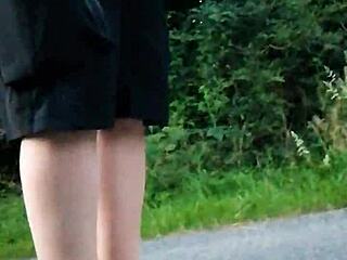 Chubby German in Nylon Pantyhose and Shoes Outdoors