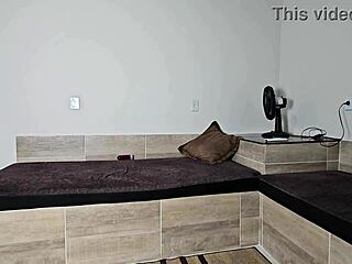 Curly blonde wife with big tits shows off online while husband prepares to fuck her