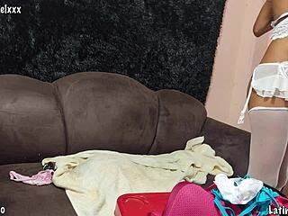 Stepdaughter Picks Lingerie to Pose and Fuck Her Shaved Asshole in Sexy Latina Style