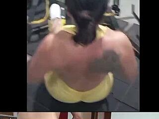 Nicole Medallo sweats in gym for cute body to please machos with doggystyle anal fucking and facial cumshot.