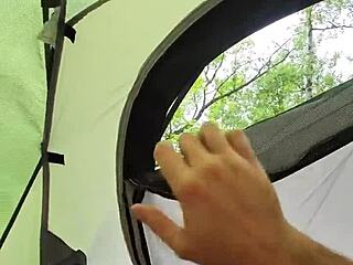 Curvy wife bends over for risky pov doggystyle cumshot during morning camping sex