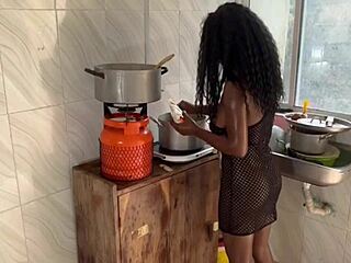 Whoa pussy squirts hard in the kitchen riding big black cock with doggystyle fucking and huge monster action 😈