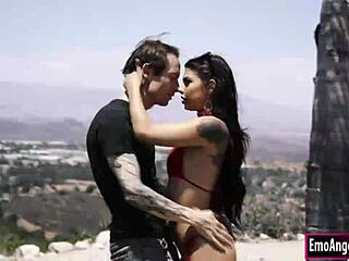 Latina ink babe takes deepthroat doggystyle fuck and cumshot on her tattoo