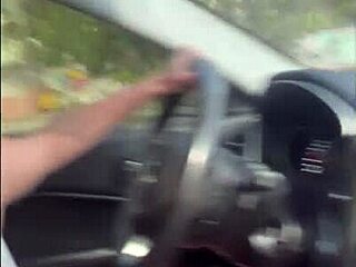 Watching the road while sucking this tasty cock until swallowing all the cum