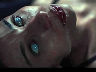 Feral girls kiss and scissor roughly in slime-covered lesbian sex.