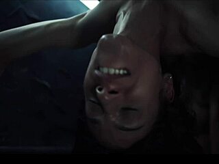 Feral girls kiss and scissor roughly in slime-covered lesbian sex.