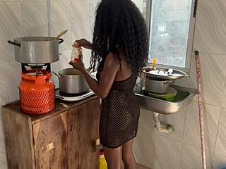 Whoa pussy squirts hard in the kitchen riding big black cock with doggystyle fucking and huge monster action 😈