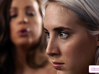 Busty Lesbian Squirts Wildly in Mouth!