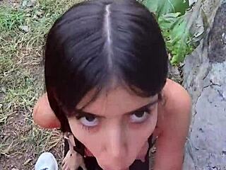 Karol Smith Heads to the Woods for Outdoor Public Blowjob as Petite Latina Teen Slut Gets Cum on Small Tits from Skinny Wife