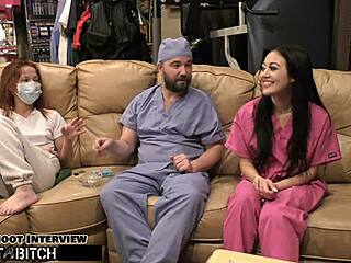 Blaire Celestes Mouth Gets Blasted with Huge Load of Cum in Backstage BDSM Scene with Bound Nurse Domination