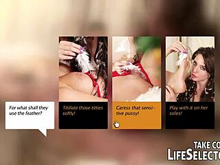 Lexi Lowe and gf pillowfight under Xmas tree.