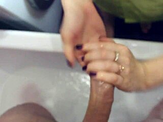 blonde mommy spies on step son in shower sucking and jerking his cock until finish in mouth