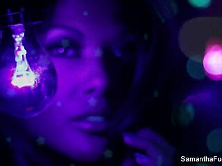 Samantha Saint enjoyed lesbian sex with a black partner under high-definition black light.