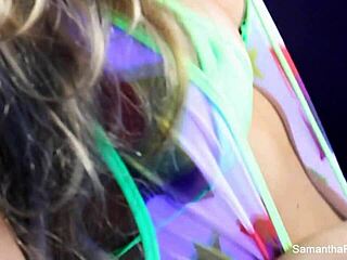 Samantha Saint enjoyed lesbian sex with a black partner under high-definition black light.