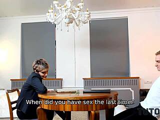 Tutor4K Short-Haired Tutor Fucks Disciple in Missionary with Stockings and Hairy Pussy