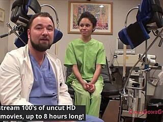 Can Curly Short Hair Latina Patient Sandra Chappelle Handle Fetish Gloves in Backstage Spreading?