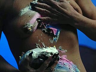 Messy food birthday cake girl, why do you tease with natural tits solo?
