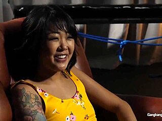 Tiny Asian Gets Banged And Creampied By Five Monster Cocks!