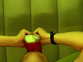 Giant wolf roughly invades male college student's mouth with huge deepthroat dildo toy action!