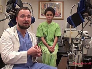 Can Curly Short Hair Latina Patient Sandra Chappelle Handle Fetish Gloves in Backstage Spreading?