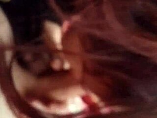 Hey, she's sucking that nice cock with deep blowjob skills.