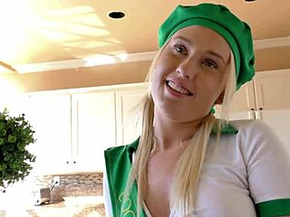 A blonde cosplaying as a girl scout gets slammed doggy style until getting a cumshot.