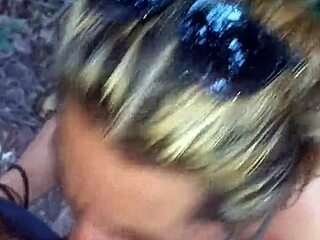 Hey, adventure time in public woods with cute girlfriend giving interracial blowjob and swallowing cum.