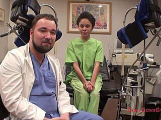 Can Curly Short Hair Latina Patient Sandra Chappelle Handle Fetish Gloves in Backstage Spreading?