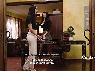 Boss Gal Ritchie Kisses and Licks Little Puck in Hardcore Lesbian Office Scheme