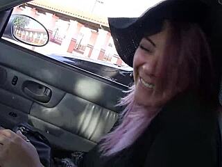 Mali Luna teases her wet shaved pussy while deepthroating glory hole cock