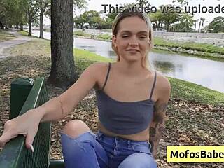 Petite blondie teen seduces muscular bald dude near the lake for hardcore fucking in lingerie. Joey white jmac enjoy passionate sex outdoors.