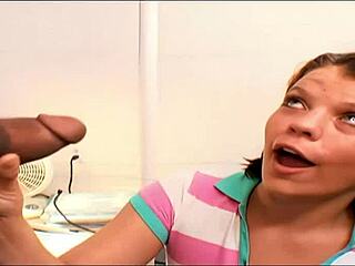 White teen is shocked with that huge black dick